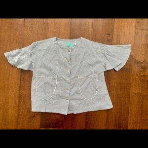 Lulaland adorable toddler baby girl striped cotton button up blouse size 2T
